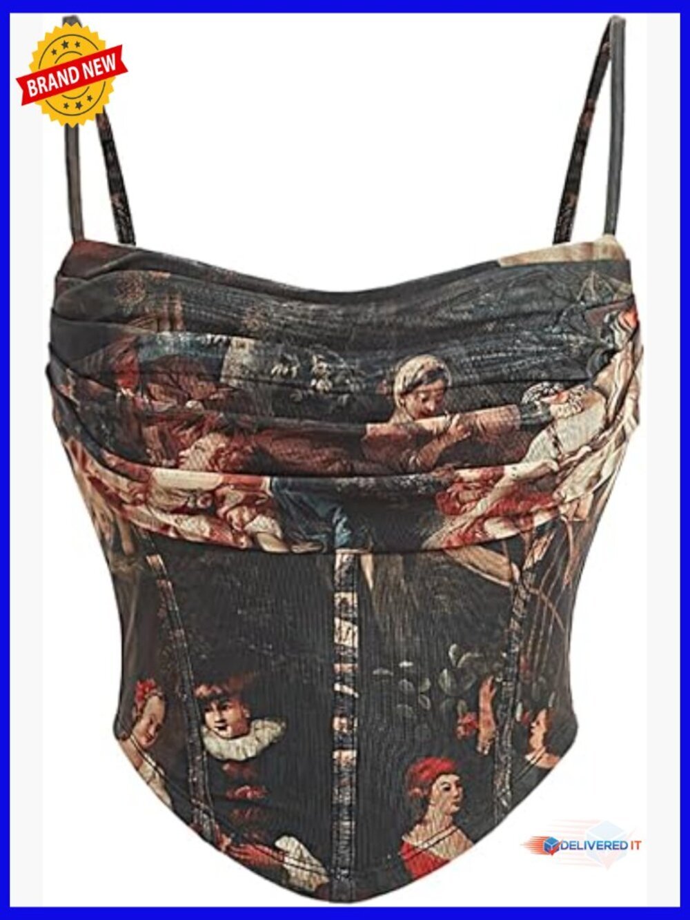 Graphic Ruffled Bust Corset Crop Cami Top Sleeveless Y2K